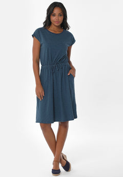Striped Linen Blend Jersey Dress Navy/Petrol Green