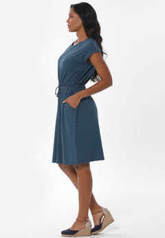 Striped Linen Blend Jersey Dress Navy/Petrol Green