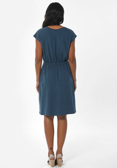 Striped Linen Blend Jersey Dress Navy/Petrol Green