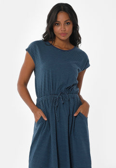 Striped Linen Blend Jersey Dress Navy/Petrol Green