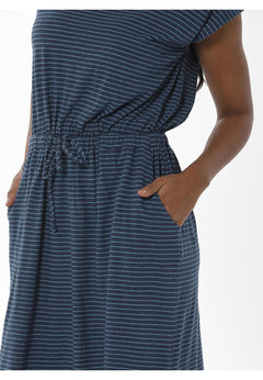 Striped Linen Blend Jersey Dress Navy/Petrol Green
