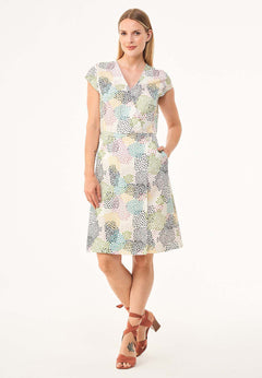 V-Neck Elastic Waist Dress Multi Color Spots