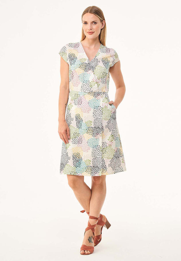 V-Neck Elastic Waist Dress Multi Color Spots