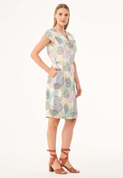 V-Neck Elastic Waist Dress Multi Color Spots