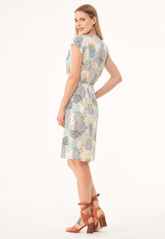 V-Neck Elastic Waist Dress Multi Color Spots