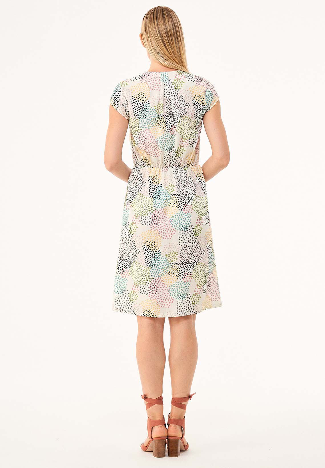 V-Neck Elastic Waist Dress Multi Color Spots