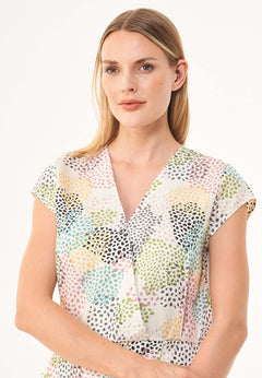 V-Neck Elastic Waist Dress Multi Color Spots