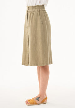Knee-Length Linen Blend Button Skirt Olive