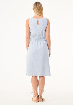 Linen-Cotton Button Dress Blue / White Striped