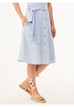 Linen-Cotton Button Dress Blue / White Striped