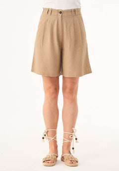Women's Pleated Linen Blend Shorts Beige
