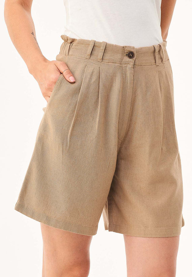 Women's Pleated Linen Blend Shorts Beige