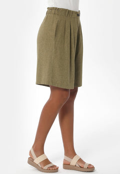 Women's Pleated Linen Blend Shorts Olive