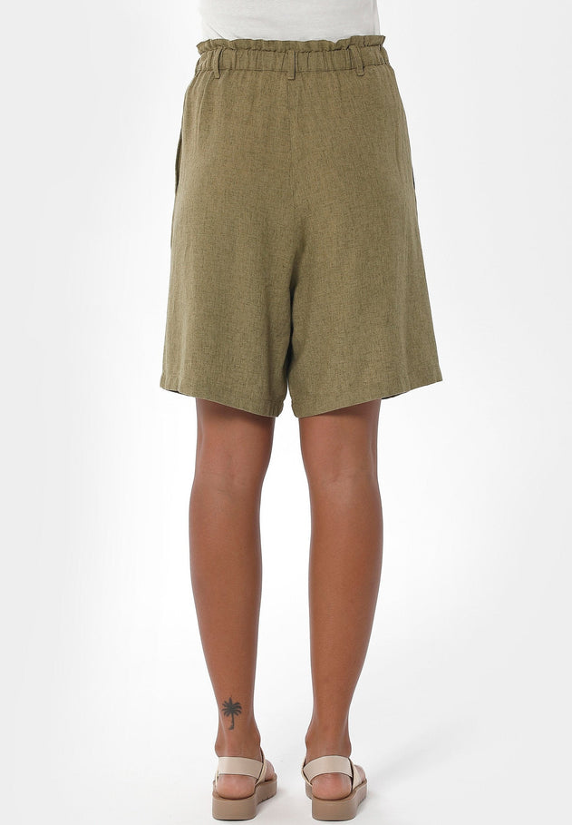 Women's Pleated Linen Blend Shorts Olive