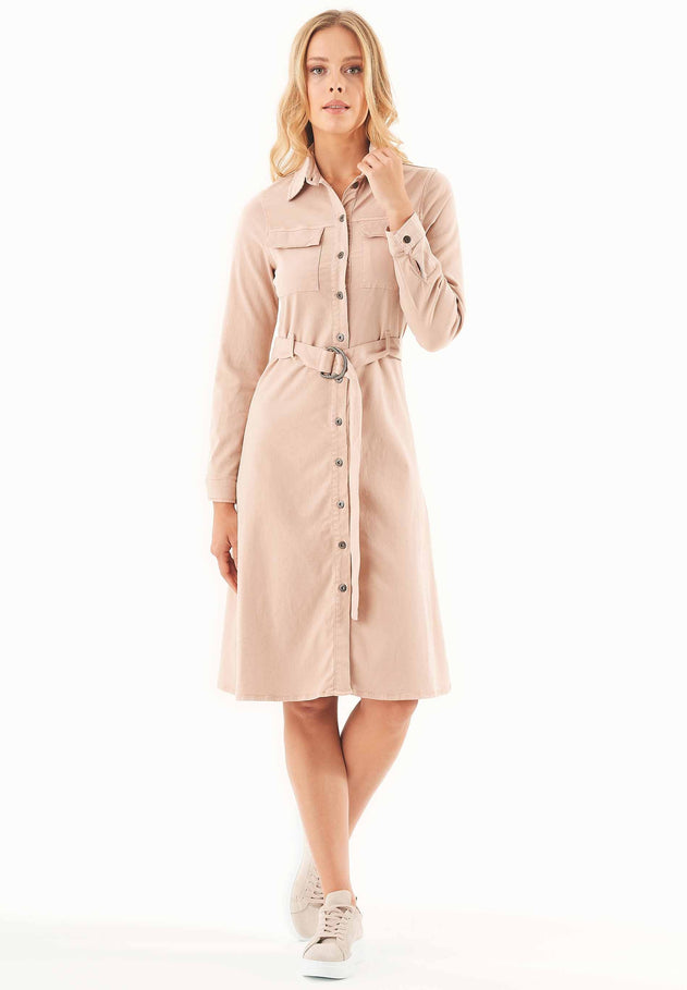 Belted Lyocell Blend Shirt Dress Beige