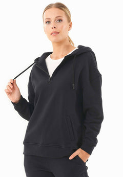 Quarter-Zip Organic Cotton Hoodie Black