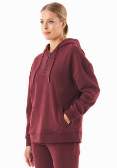 Quarter-Zip Organic Cotton Hoodie Bordeaux