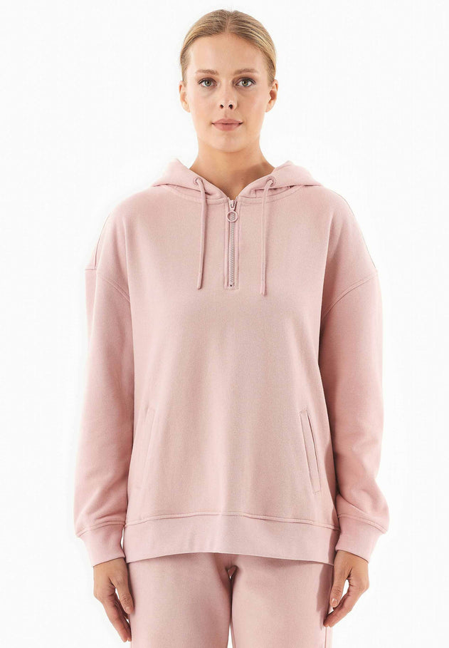 Quarter-Zip Organic Cotton Hoodie Dusty Pink