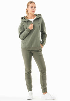 Quarter-Zip Organic Cotton Hoodie Mid Olive