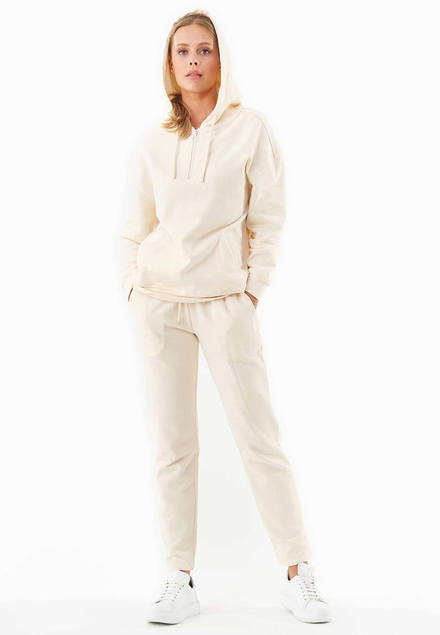 Quarter-Zip Organic Cotton Hoodie Off White