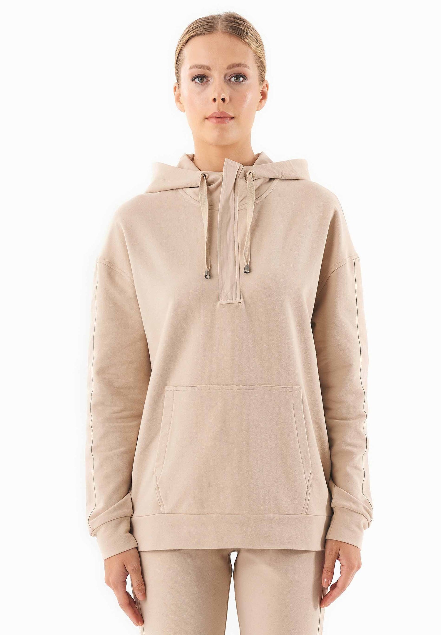 Women's Half-Zip Organic Cotton Hoodie Beige