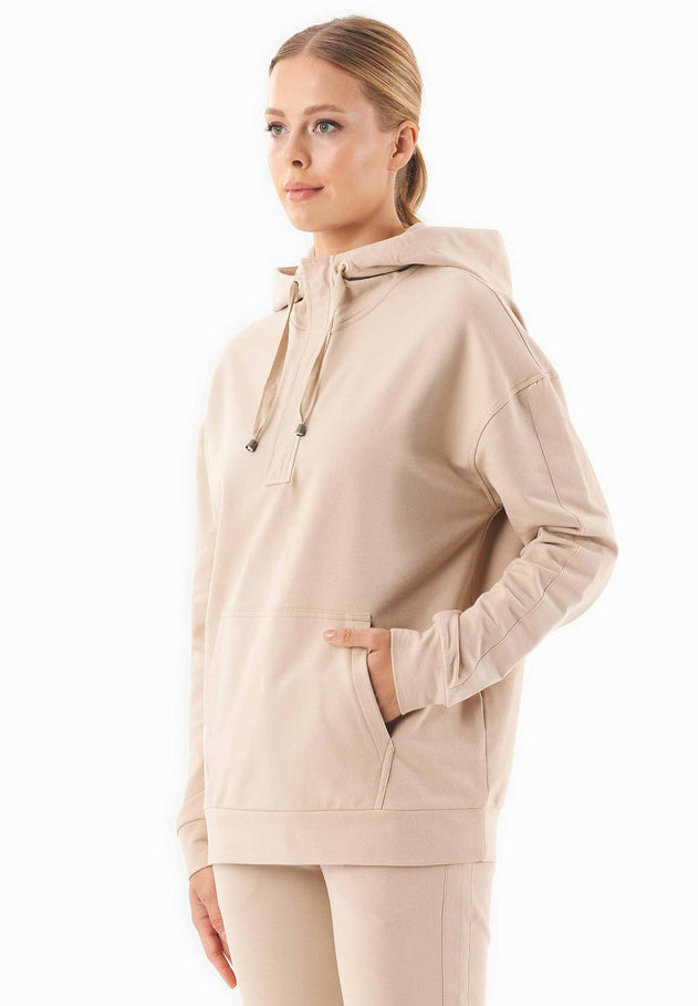 Women's Half-Zip Organic Cotton Hoodie Beige