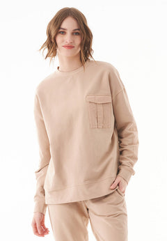 Organic Cotton Sweatshirt With Chest Pocket Beige