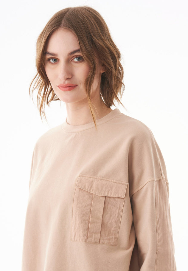 Organic Cotton Sweatshirt With Chest Pocket Beige
