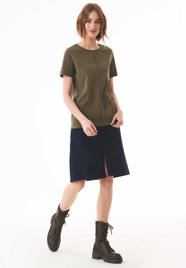 Front Seam Organic Cotton T-Shirt Military Olive