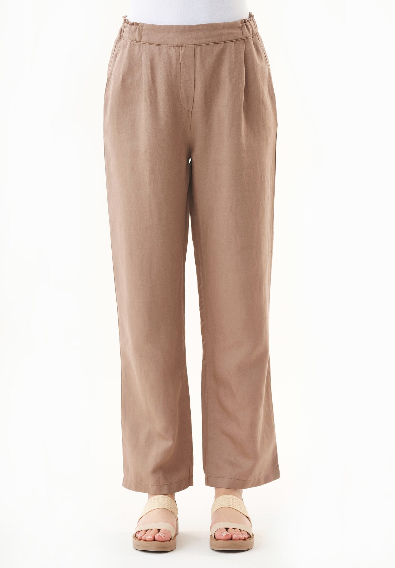 Casual Linen Blend Pants Deep Taupe