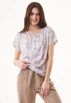 Short Sleeved Lyocell Blouse Color Waves Lavender