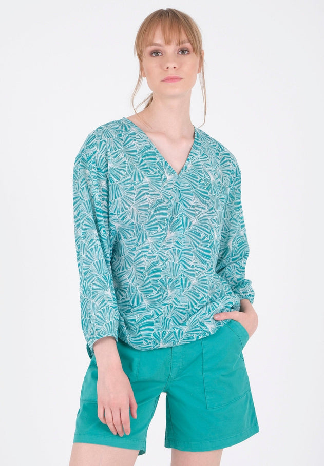 Patterned Organic Cotton Voile Blouse Emerald Flower