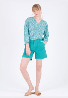 Patterned Organic Cotton Voile Blouse Emerald Flower