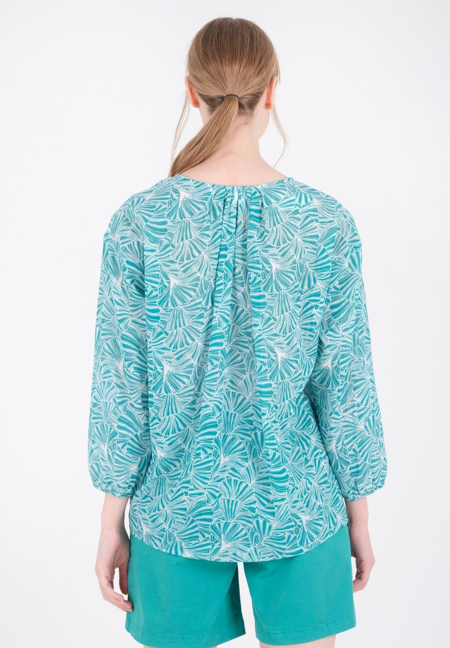 Patterned Organic Cotton Voile Blouse Emerald Flower