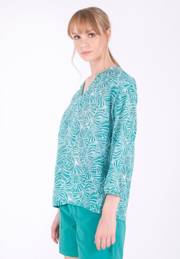 Patterned Organic Cotton Voile Blouse Emerald Flower