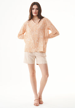 Patterned Organic Cotton Voile Blouse Indian Tan Flower