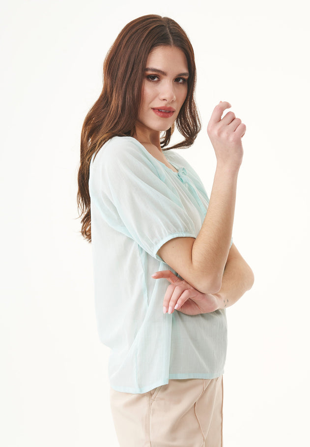 Short Sleeved Organic Cotton Voile Blouse Pale Blue
