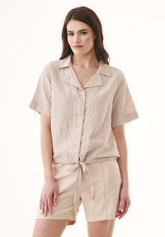 Striped Linen Blend Blouse Sand / Ecru
