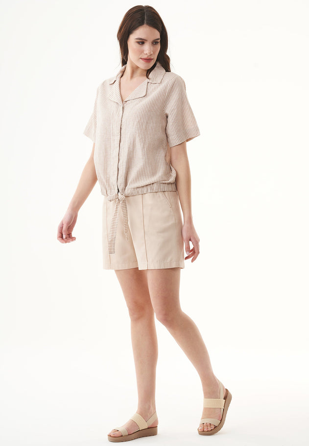 Striped Linen Blend Blouse Sand / Ecru