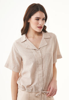 Striped Linen Blend Blouse Sand / Ecru