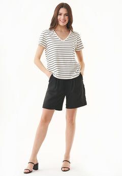 Women's Modal Blend Striped T-Shirt Off White / Black
