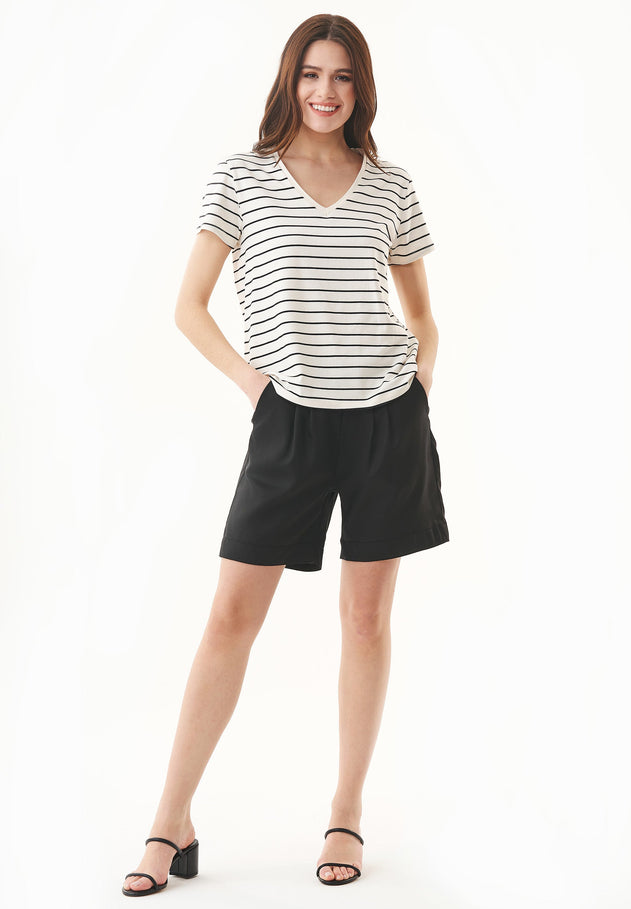Women's Modal Blend Striped T-Shirt Off White / Black