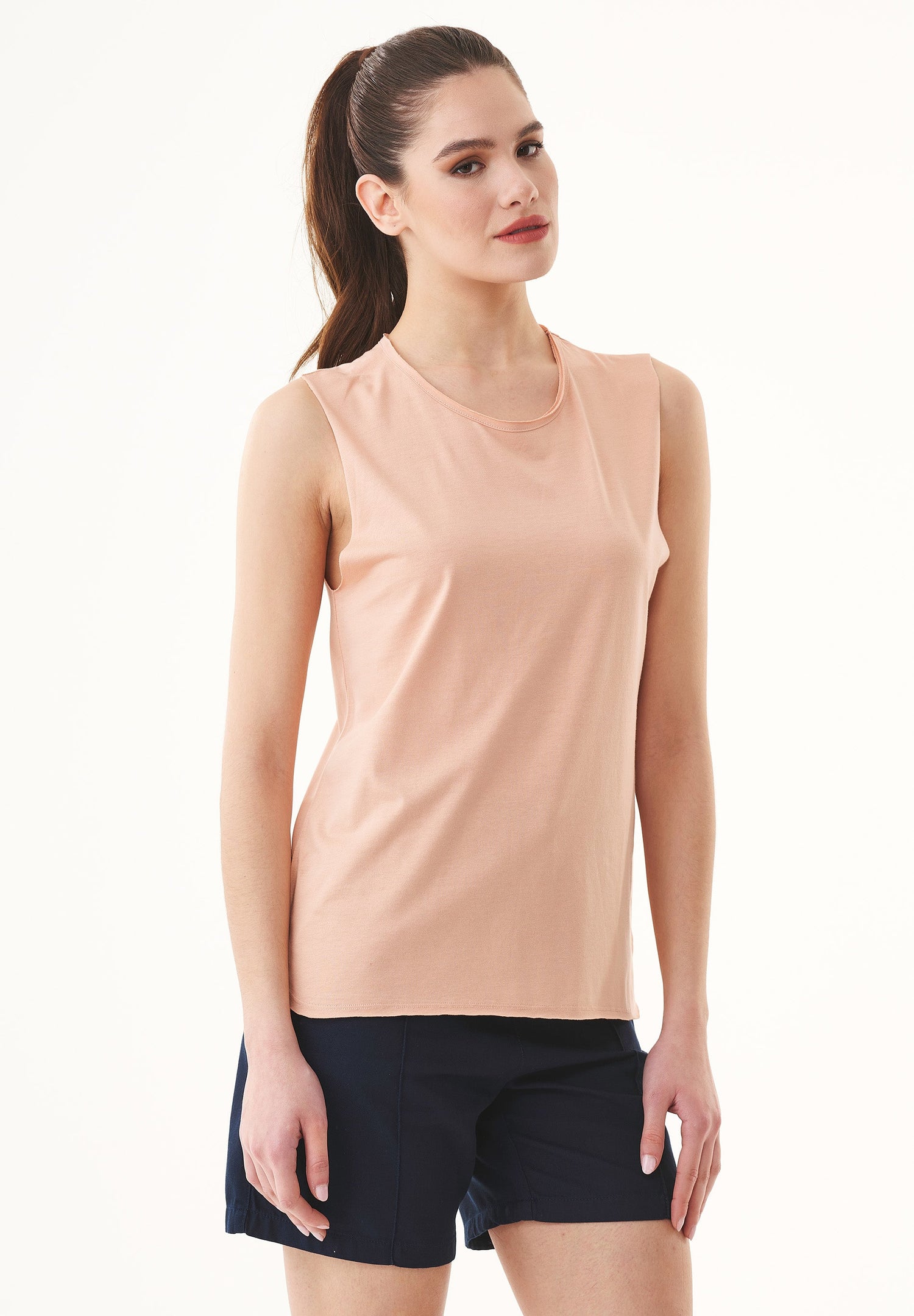 Modal Blend Sleeveless Top Indian Tan