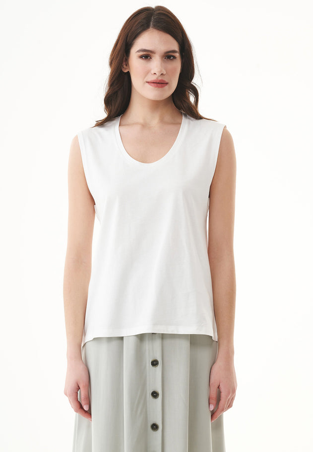 Deep Round Neck Organic Cotton Top Off White