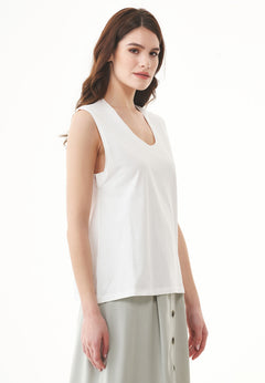 Deep Round Neck Organic Cotton Top Off White