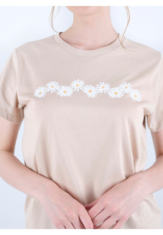 Daisy Print Organic Cotton T-Shirt Birch