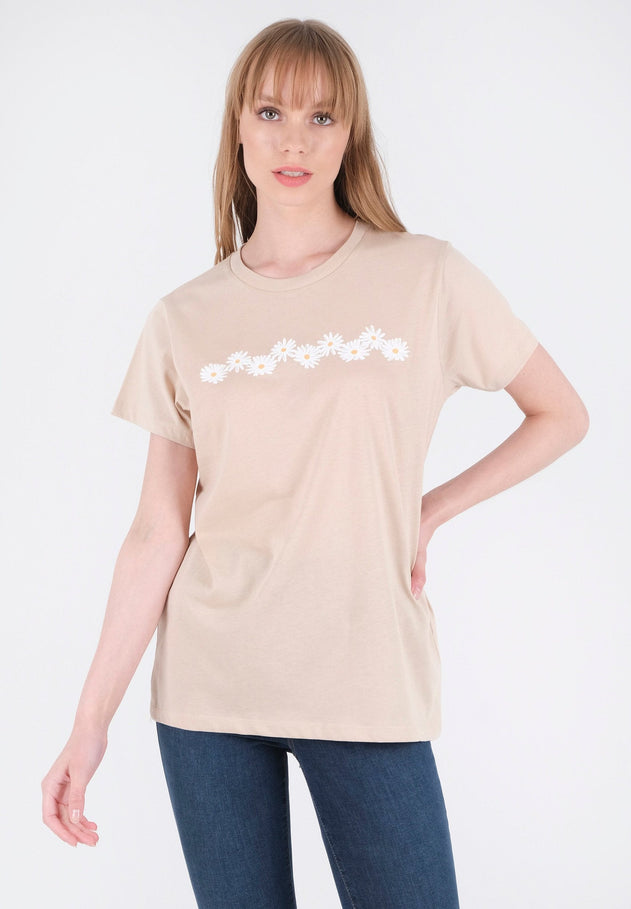 Daisy Print Organic Cotton T-Shirt Birch