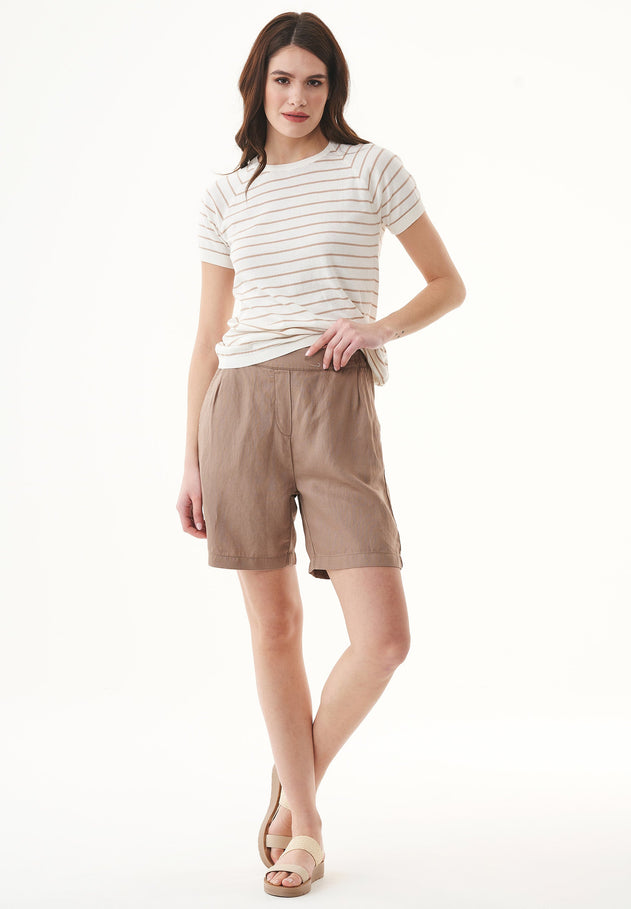 Women's Fine-Knit Organic Cotton T-Shirt Striped Off-White/Beige