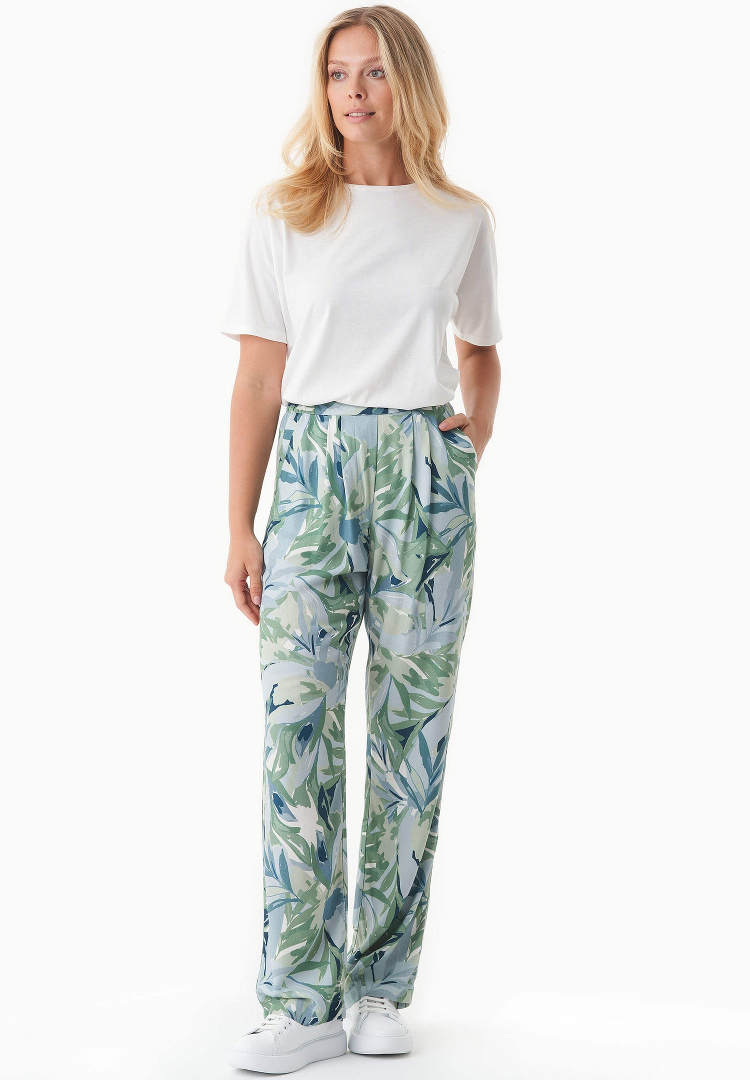 Patterned Viscose Pants Abstract Leaf