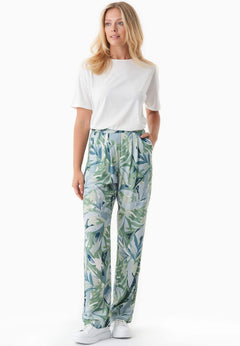 Patterned Viscose Pants Abstract Leaf